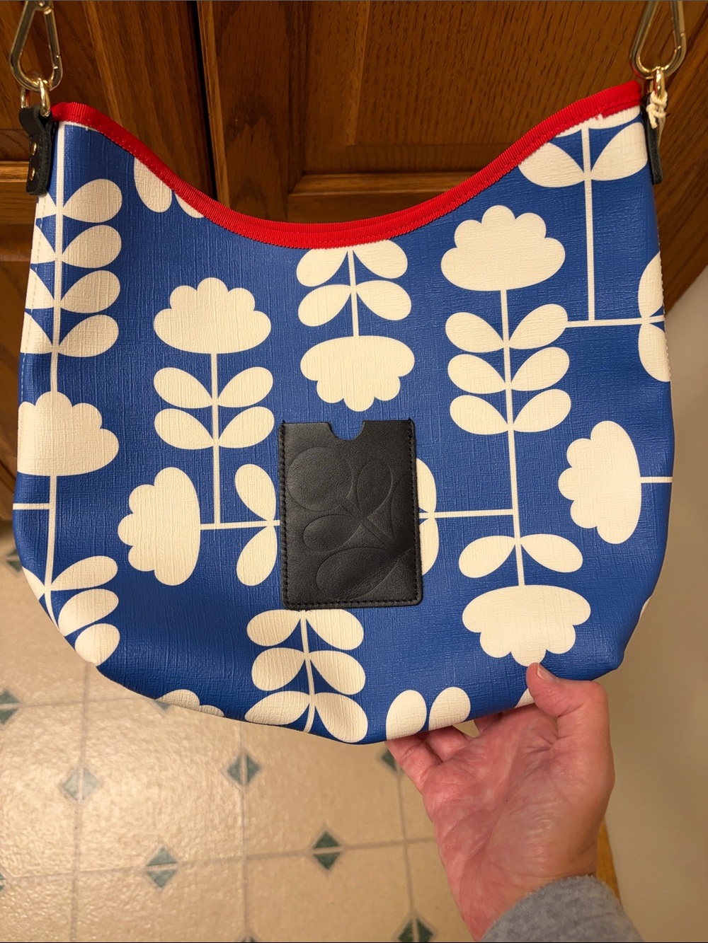 Orla Kiely Blue Floral Crossbody Bag with Red Trim - Picture 3 of 6